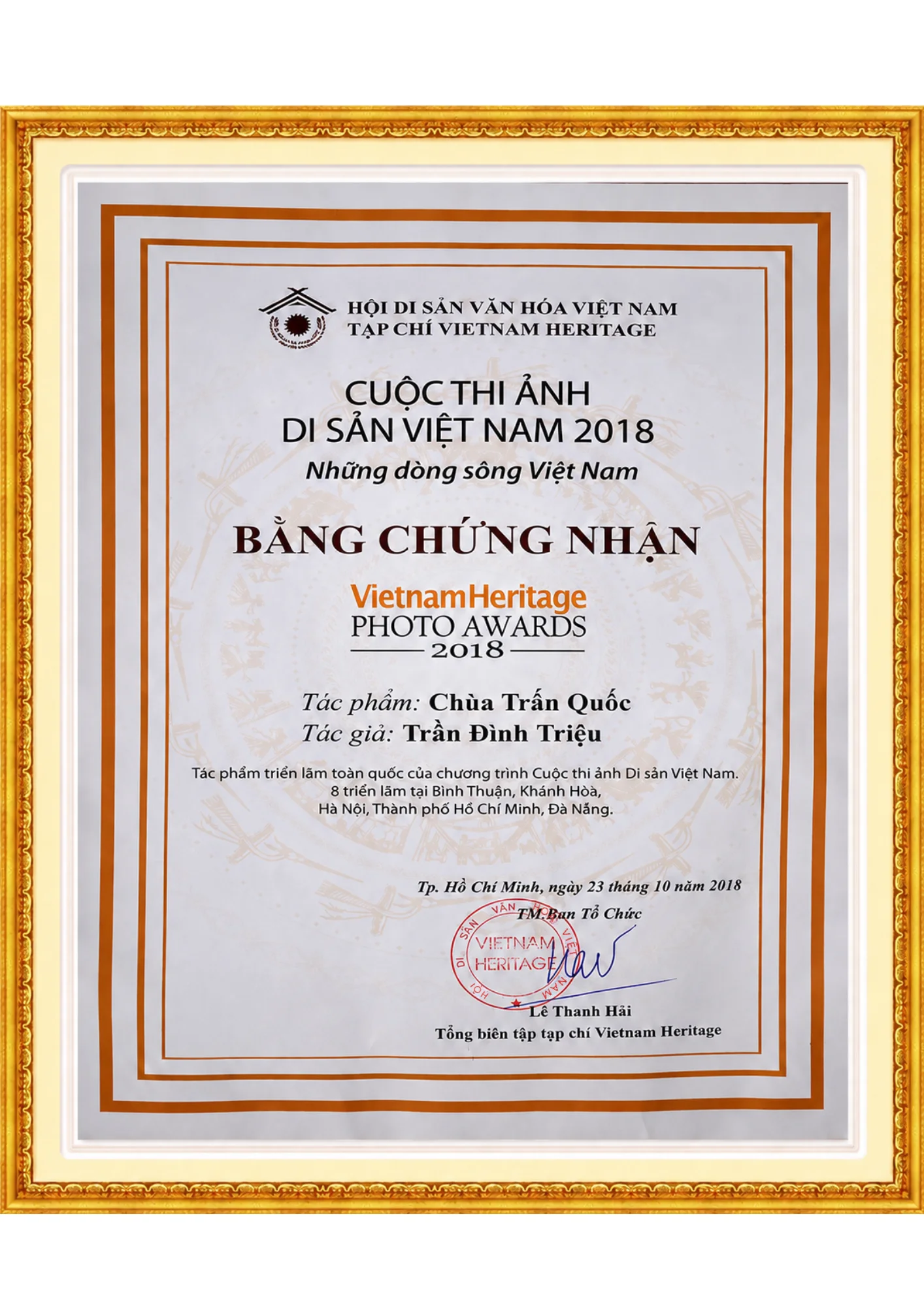 Vietnam Heritage Photo Awards 2018 certificate